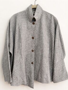 M Square Asymmetrical Black & White Linen Jacket - One Size